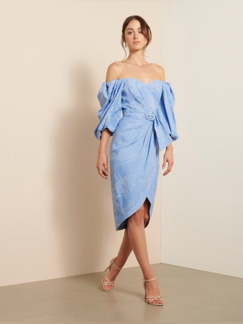 Forever New Elmira Puff-Sleeve Midi Dress US6